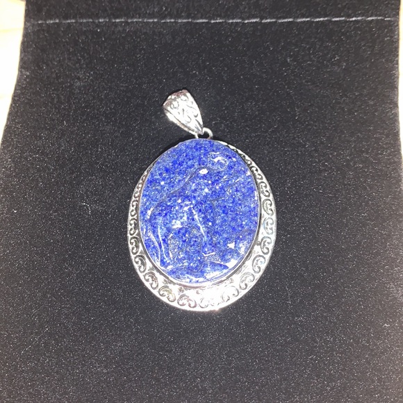 Freshened Lapis Lazuli Solitaire Pendant in Platinum Over Copper with Magnet - Picture 6 of 9